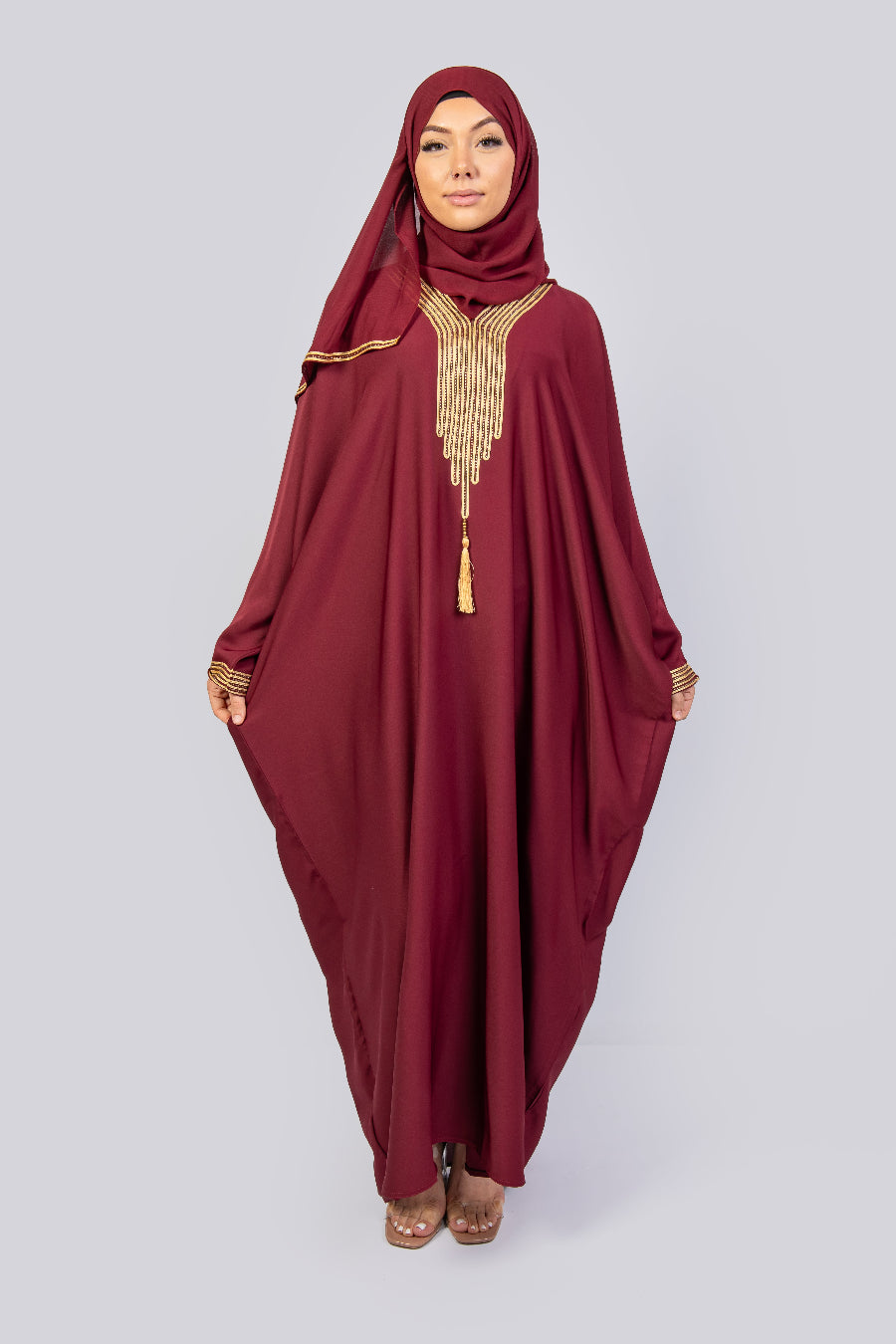 Women's Traditional Moroccan Style kaftan in colour burgundy