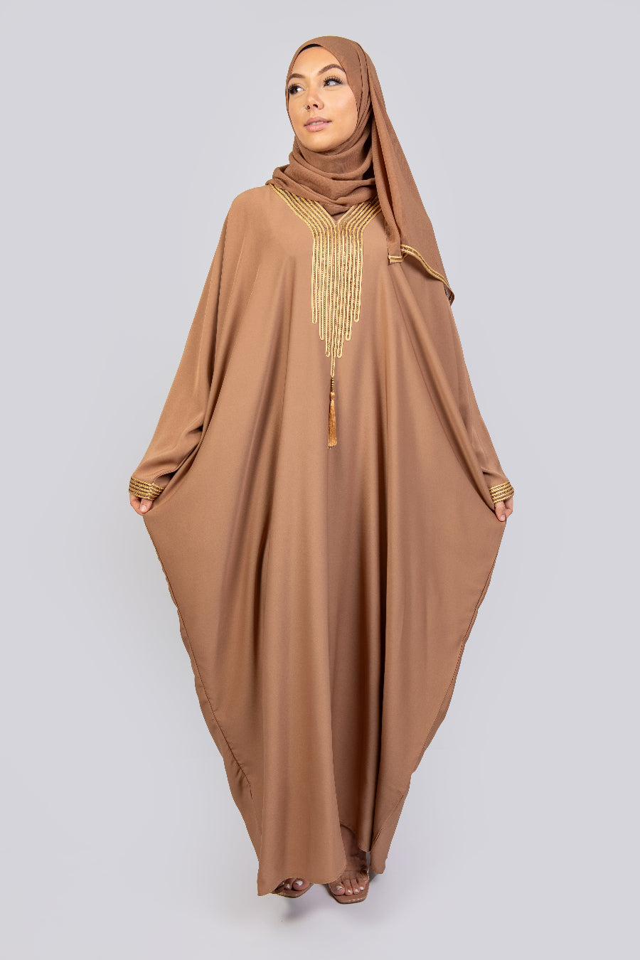 Women's Traditional Moroccan Style kaftan in colour tan brown