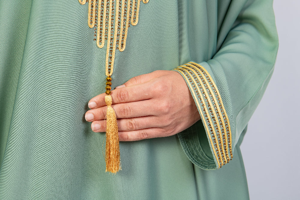 Women's Traditional Moroccan Style kaftan in colour saga green