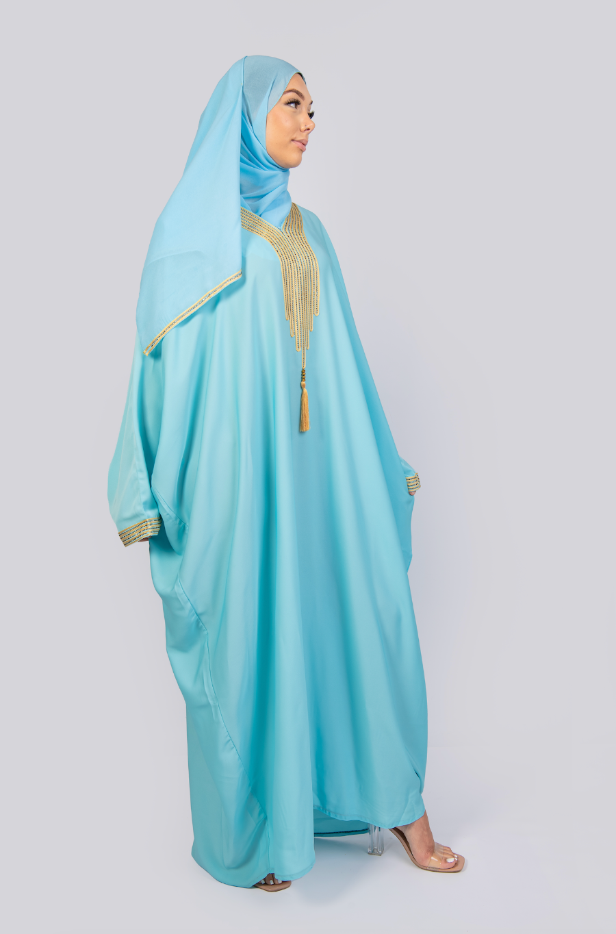 Women's Traditional Moroccan Style kaftan in colour neon blue