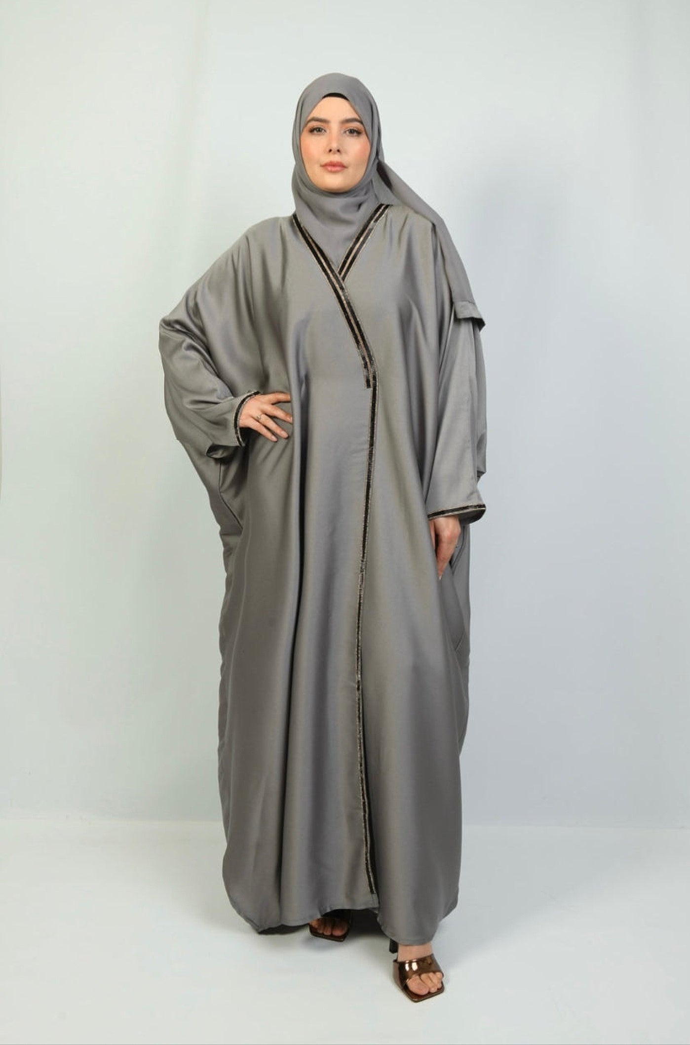 Diamanté Batwing Abaya in grey, Abayas By Iqra
