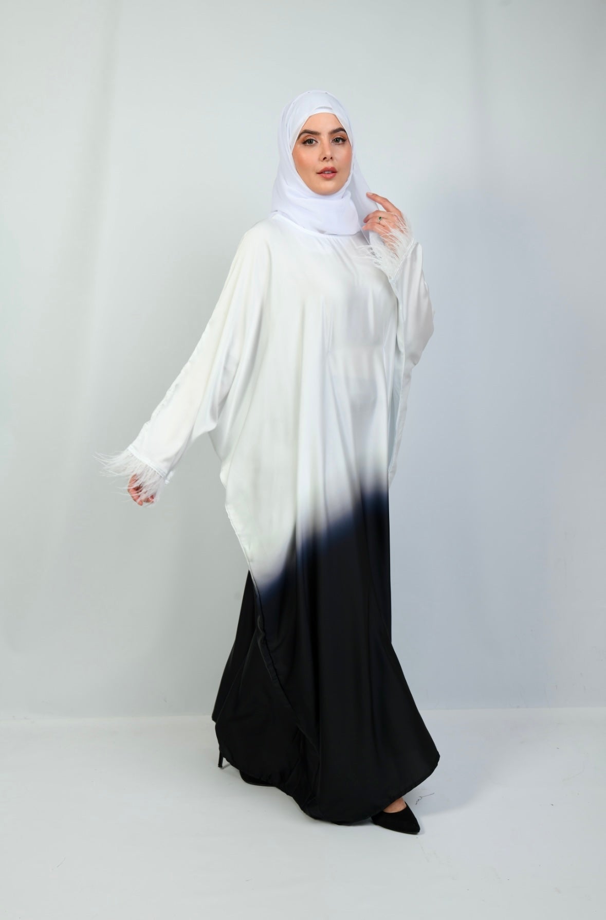 Feather Cuffed Abaya