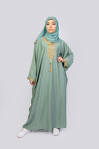 Women's Traditional Moroccan Style kaftan in colour saga green