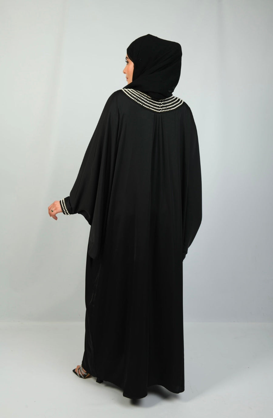 Batwing Beaded Abaya in black