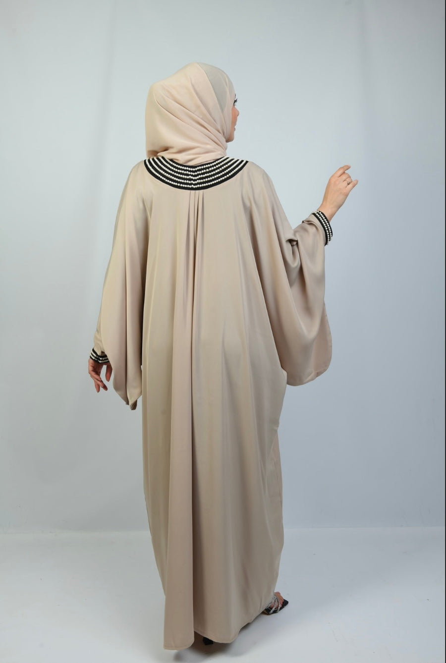 Batwing Beaded Abaya in beige