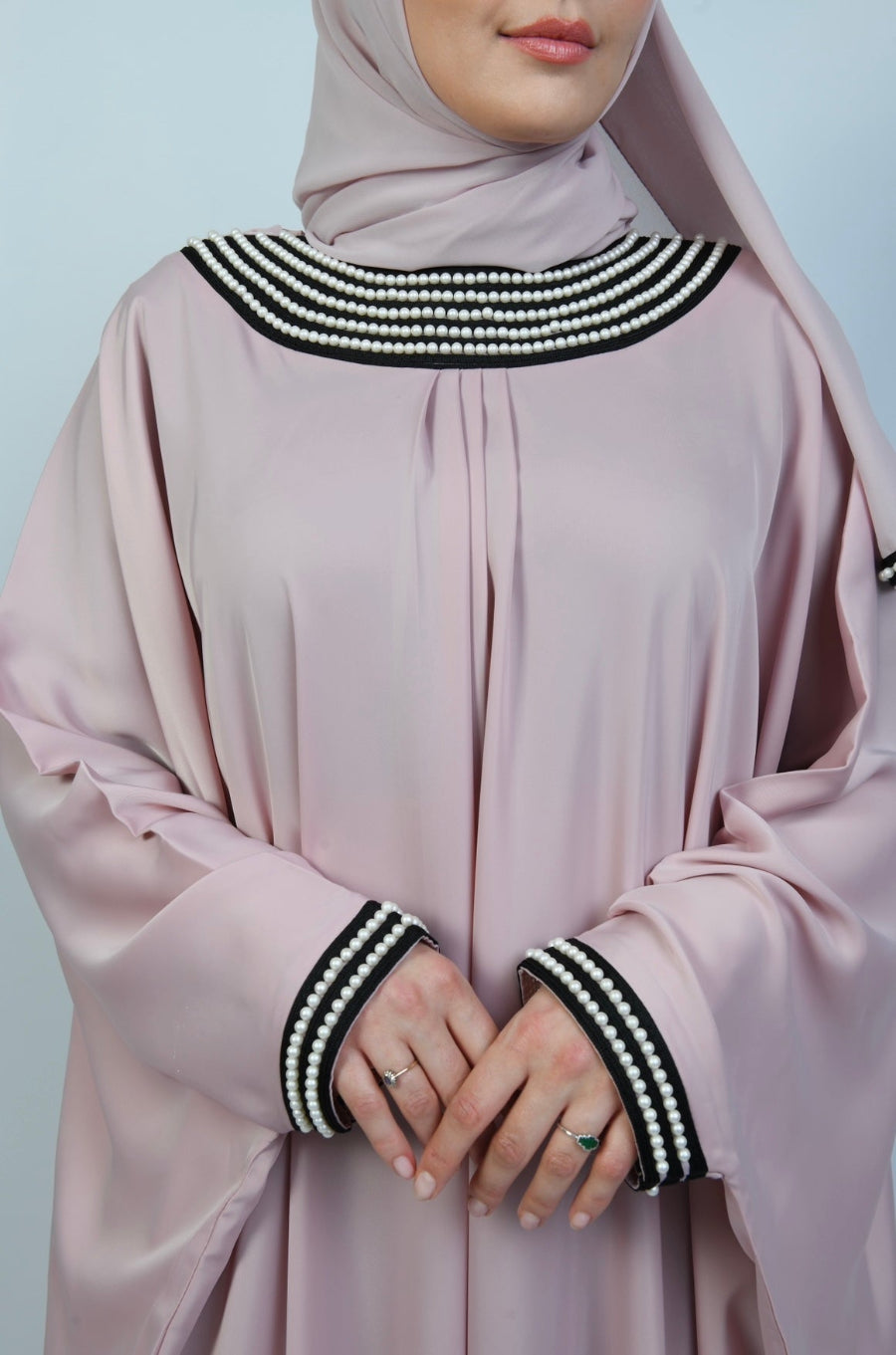 Batwing Beaded Abaya in pink