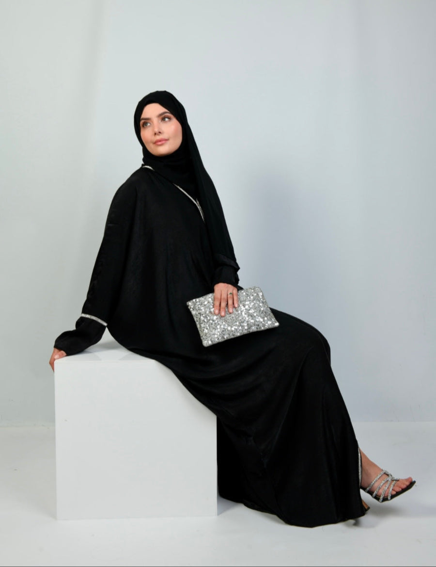 Women's Luxury Arwa Diamanté Open Abaya in black