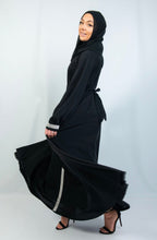 Abaya with Embellished Features and Flared Shape in black Abayas By Iqra