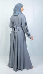 Abaya with Embellished Features and Flared Shape in grey Abayas By Iqra