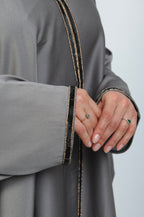 Diamanté Batwing Abaya in grey with detailing round the cuff, Abayas By Iqra
