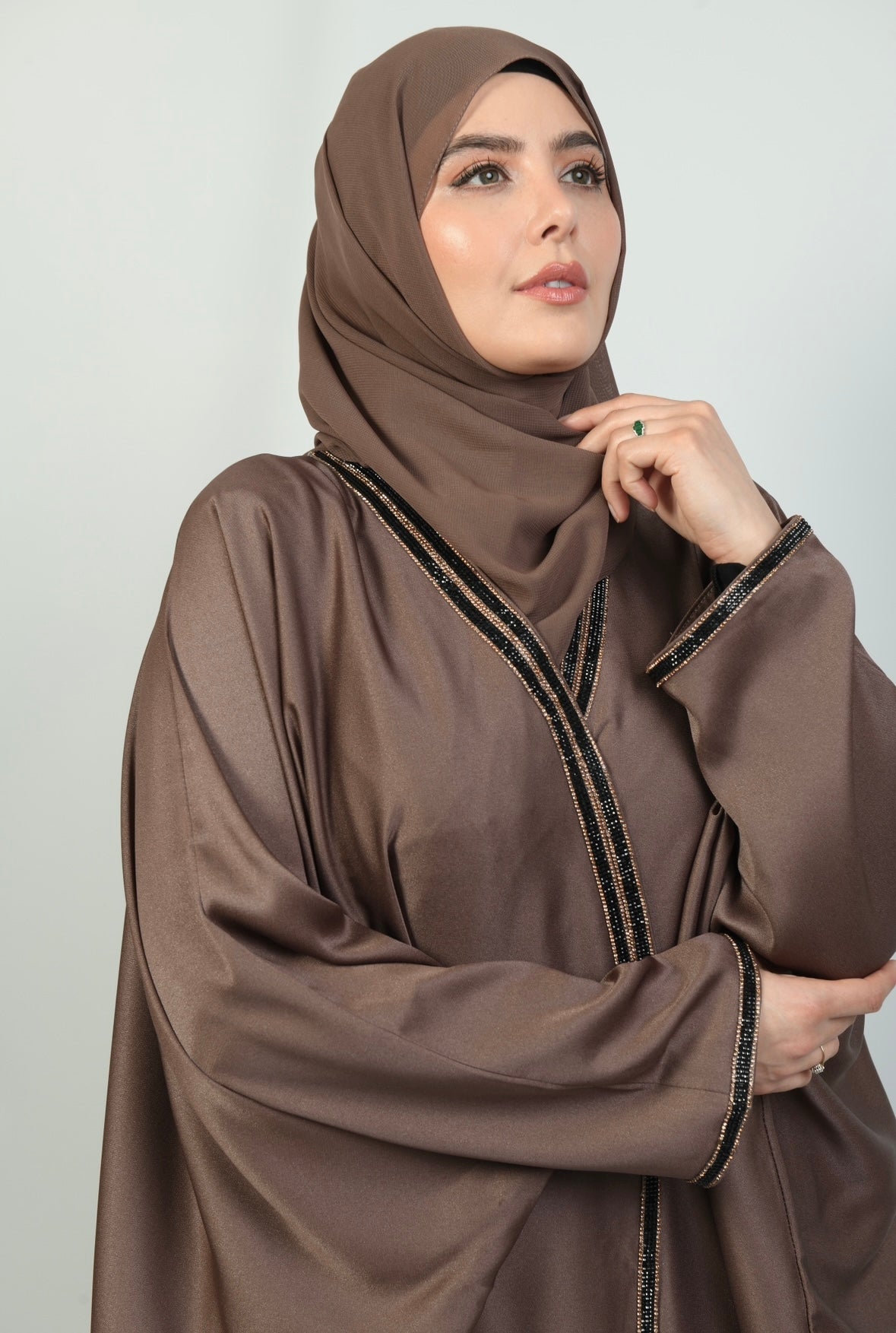 Diamanté Batwing Abaya in bronze brown, Abayas By Iqra