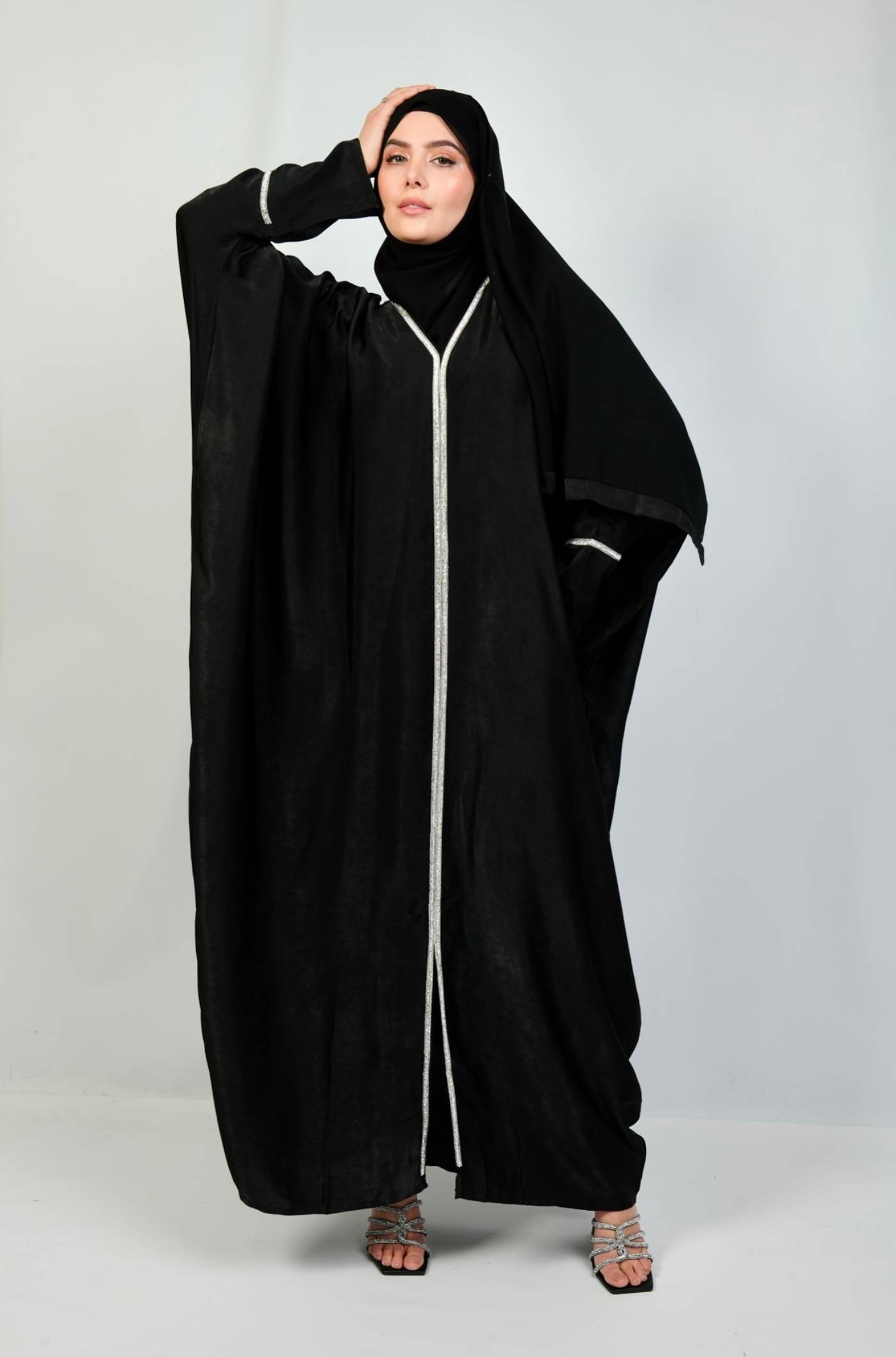 Luxury Arwa Diamanté Open Abaya black