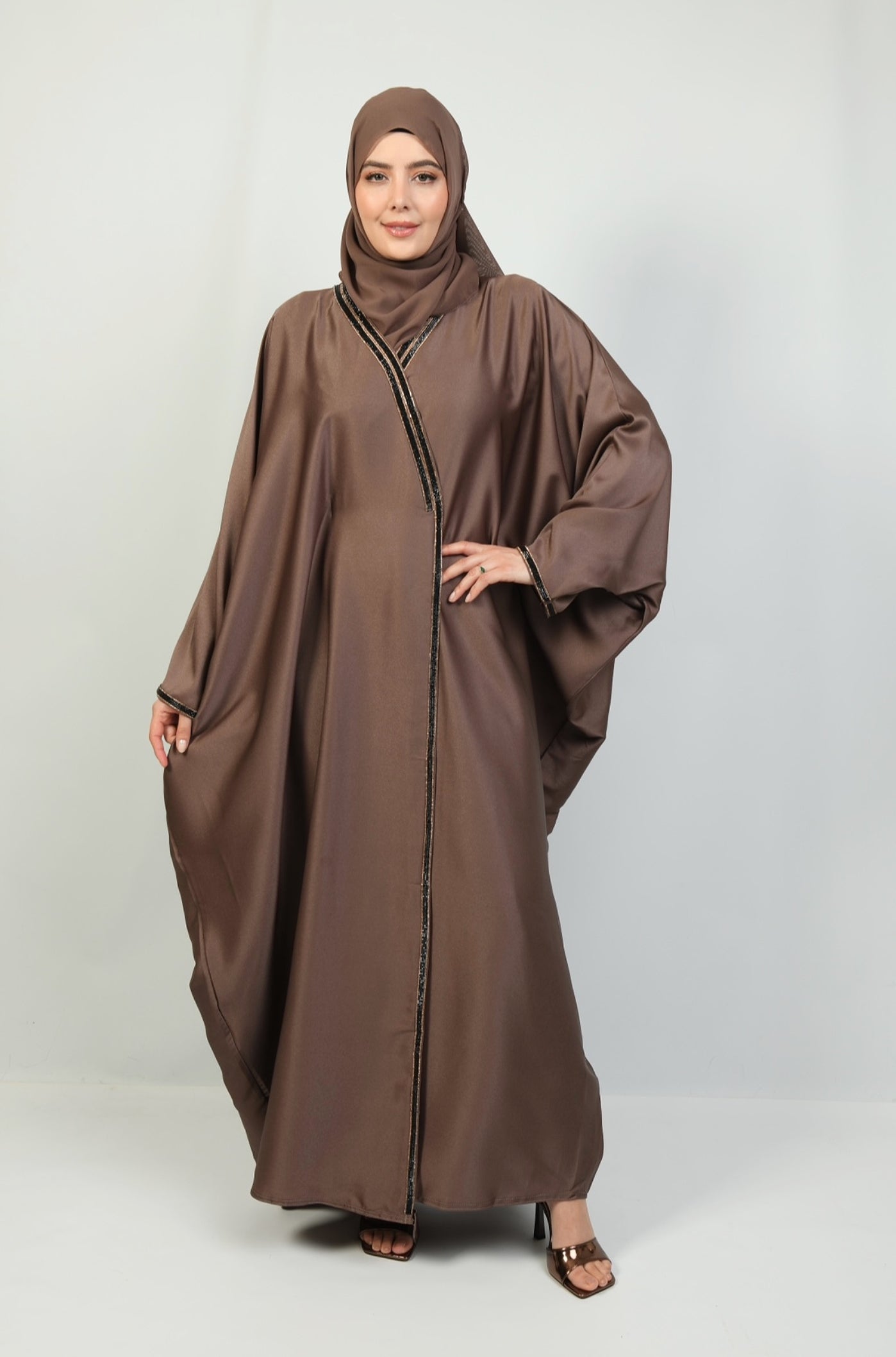 Diamanté Batwing Abaya in bronze brown, Abayas By Iqra