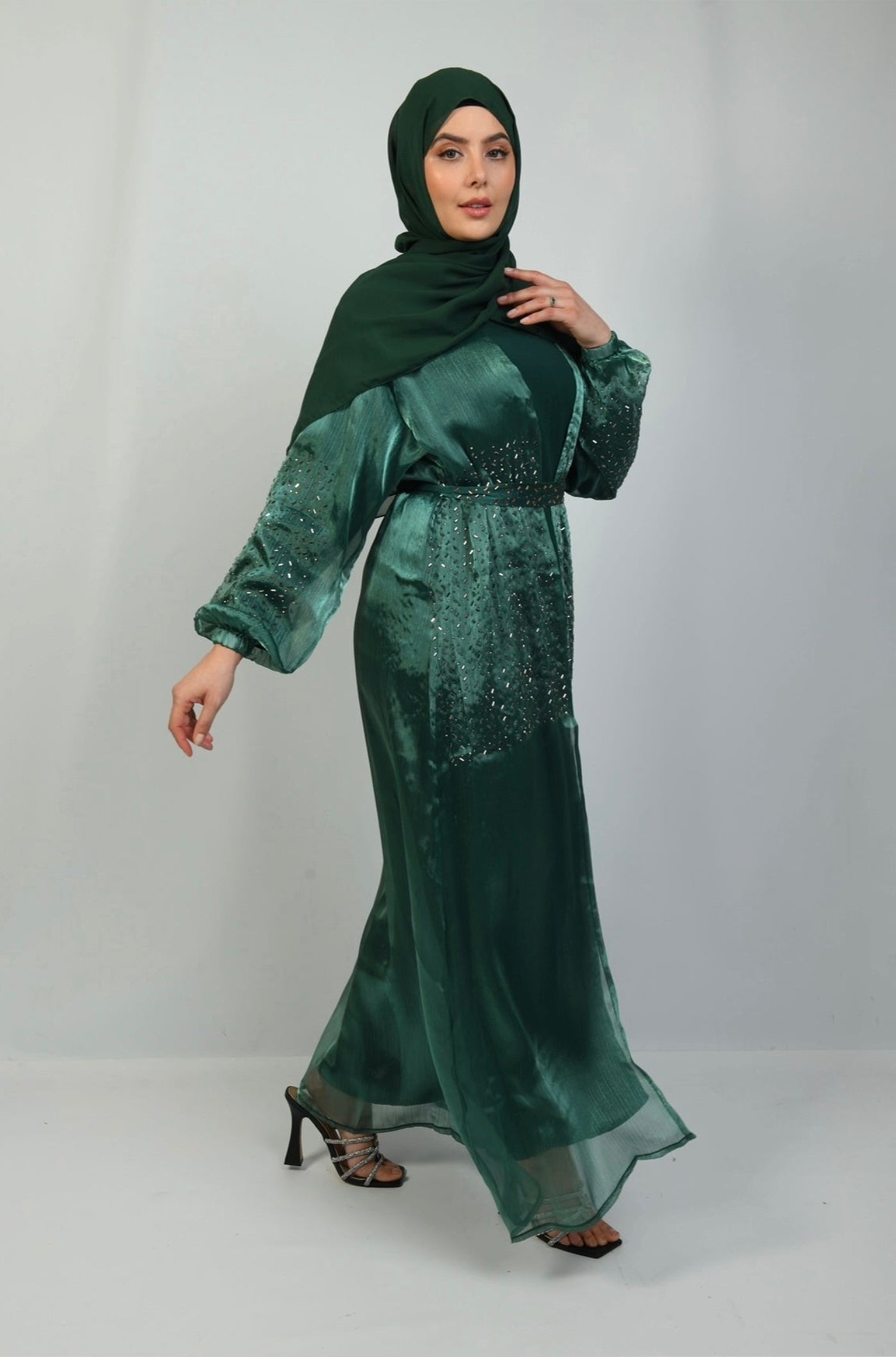 Cuffed Sleeve Open 4 Piece Abaya